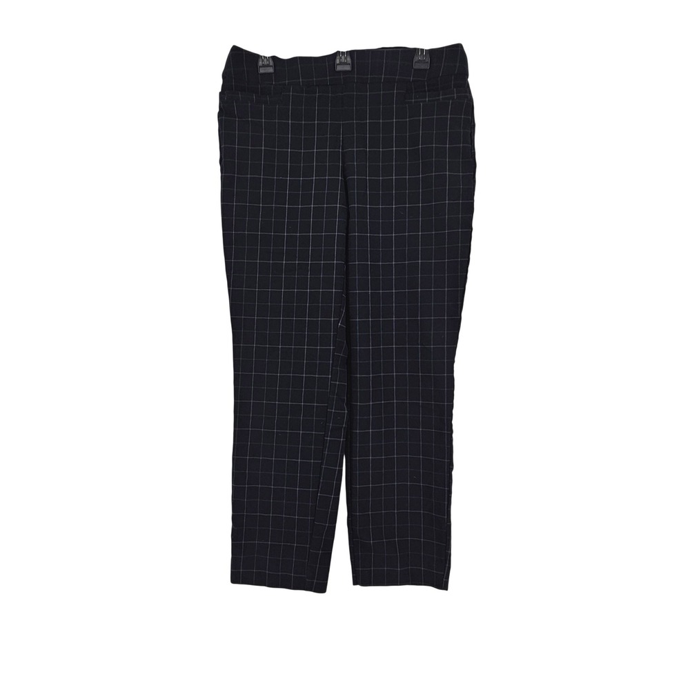 Kim Rogers Petite Navy Blue Windowpane Plaid Pull On Dress Pants Size 12P Office